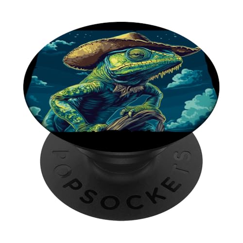 Coole Chamäleon Patrol bei Nacht für Reptilien und Eidechsen Fans PopSockets Klebender PopGrip Coole Chamäleon Patrol bei Nacht für Reptilien und Eidechsen Fans PopSockets Klebender PopGrip von Cowboy Chameleon