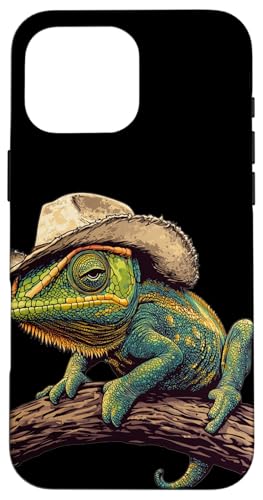 Hübsches Chamäleon mit Sporen und Stil Kostüm Hülle für iPhone 16 Pro Max Hübsches Chamäleon mit Sporen und Stil Kostüm Hülle für iPhone 16 Pro Max von Cowboy Chameleon