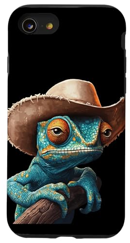 Junges Chamäleon-Reptil mit lustigem Cowboyhut Kostüm Hülle für iPhone SE (2020) / 7 / 8 von Cowboy Chameleon