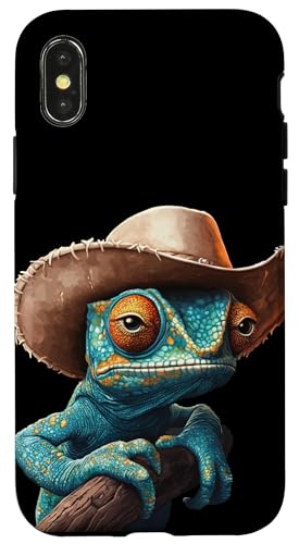 Junges Chamäleon-Reptil mit lustigem Cowboyhut Kostüm Hülle für iPhone X/XS Junges Chamäleon-Reptil mit lustigem Cowboyhut Kostüm Hülle für iPhone X/XS von Cowboy Chameleon
