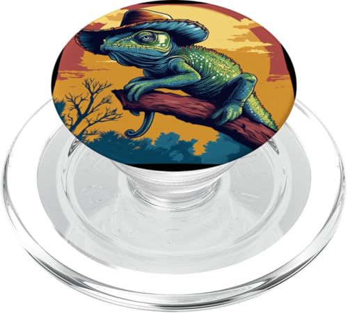 Lustiges Chamäleon Rocking a Cowboy Look PopSockets PopGrip für MagSafe von Cowboy Chameleon