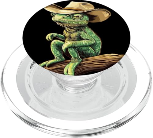 Lustiges sitzendes Reptilien-Chamäleon-Kostüm für Eidechsenliebhaber PopSockets PopGrip für MagSafe von Cowboy Chameleon