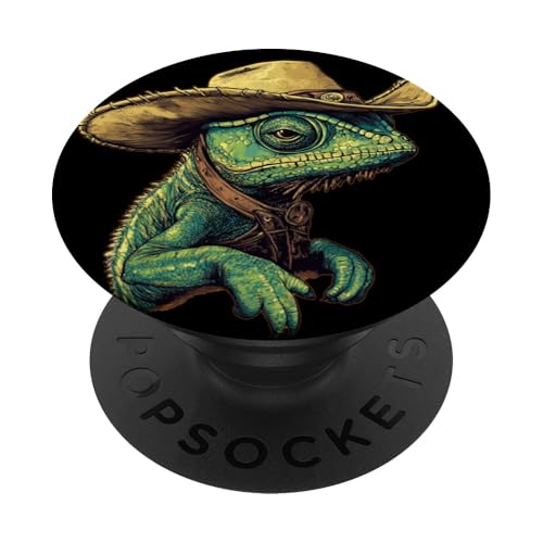 Western Trails mit lustigem Chamäleon-Outfit PopSockets Klebender PopGrip Western Trails mit lustigem Chamäleon-Outfit PopSockets Klebender PopGrip von Cowboy Chameleon