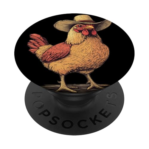 Lustiges Bauernhofhut Kostüm für Hühner- und Rodeo-Liebhaber PopSockets Klebender PopGrip von Cowboy Chicken