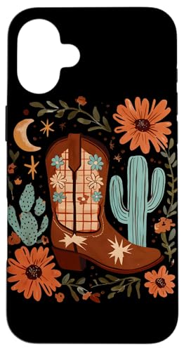 Cowboystiefel Boho Floral Kaktus Texas Mond Cowgirl Weestern Hülle für iPhone 16 Plus von Cowgirl Tees Texas