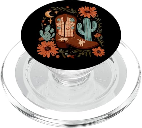 Cowboystiefel Boho Floral Kaktus Texas Mond Cowgirl Weestern PopSockets PopGrip für MagSafe Cowboystiefel Boho Floral Kaktus Texas Mond Cowgirl Weestern PopSockets PopGrip für MagSafe von Cowgirl Tees Texas