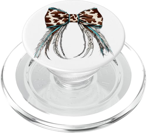 Cowgirl Kokette Schleife Braun Kuh Druck Blau Feder Damen PopSockets PopGrip für MagSafe Cowgirl Kokette Schleife Braun Kuh Druck Blau Feder Damen PopSockets PopGrip für MagSafe von Cowgirl Tees Texas