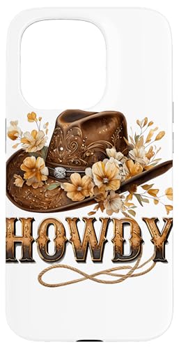 Howdy Cowgirl Hut Floral Boho Western Braun Cowboy Damen Hülle für iPhone 15 Pro von Cowgirl Tees Texas