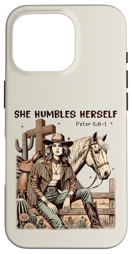 Retro-Western-Cowgirl Christian Horse Sie demütigt sich Hülle für iPhone 16 Pro Retro-Western-Cowgirl Christian Horse Sie demütigt sich Hülle für iPhone 16 Pro von Cowgirl Tees Texas