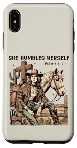 Retro-Western-Cowgirl Christian Horse Sie demütigt sich Hülle für iPhone XS Max Retro-Western-Cowgirl Christian Horse Sie demütigt sich Hülle für iPhone XS Max von Cowgirl Tees Texas