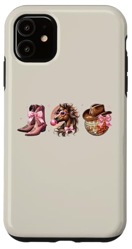 Retro Western Cowgirl Hut Pferd Discoball Rosa Schleife Damen Hülle für iPhone 11 von Cowgirl Tees Texas