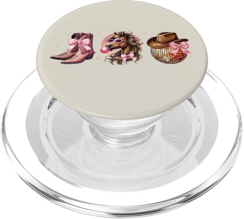 Retro Western Cowgirl Hut Pferd Discoball Rosa Schleife Damen PopSockets PopGrip für MagSafe von Cowgirl Tees Texas