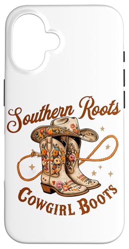 Southern Roots Damen Cowboystiefel mit Blumenmuster Boho Lasso Cowgirl Hülle für iPhone 16 von Cowgirl Tees Texas