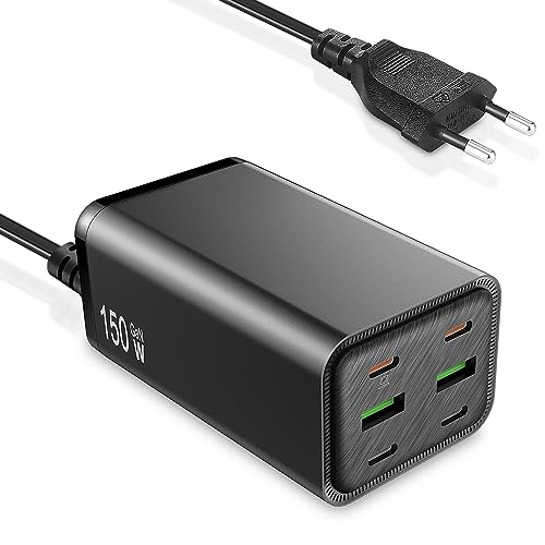 CoxieSuift USB C Ladegerät,150W Netzteil,6Port Ladegerät Mehrfach Schnellladegerät,GaN Charger Kompatibel mit MacBookPro/Air,iPad Pro/Air,iPhone 14/14 Pro/14 Pro Max/13/12/11,Galaxy S23 Ultra/S22/S21 von CoxieSuift