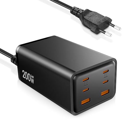 USB C Ladegerät,200W Schnellladegerät USB C für 2 Laptops,6-Port USB Ladegerät Mehrfach,GaN Ladegerät USB C,USB C Netzteil Kompatibel mit MacBook Pro/Air,iPad,iPhone 15/14,Samsung Tab/Galaxy S23/Note von CoxieSuift