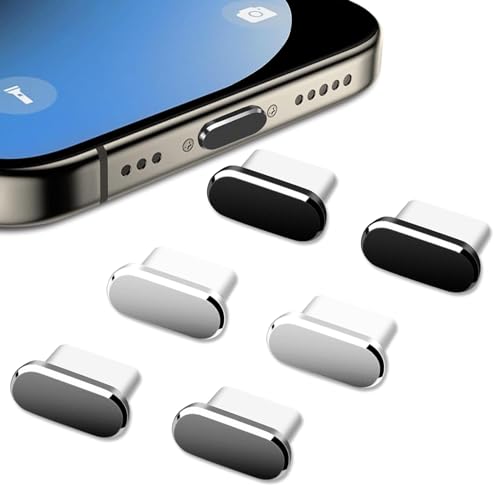 Cozevdnt 6 Stück Typ-C Staubschutz, Staubstecker, Typ-C Anschluss Schutzkappe, Aluminiumlegierung Staubschutzhülle, Stöpsel für Meiste Typ-C Handy und Tablet (Schwarz+Silber+Grau) von Cozevdnt