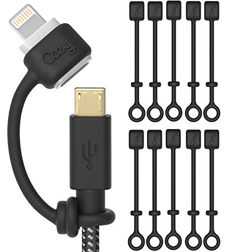 Cozy [5-Pack] Charging Cable Adapter Keeper/Holder/Tether, Compatible with (USB-C, Micro USB, Apple Pencil) adapters | Perfect for Keychain, Car, Travel (Black - 5 Pack) von Cozy