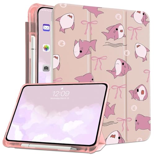 CozyNestCY Schutzhülle für iPad 10. Generation, niedliches Hai-Design, 27,7 cm (10,9 Zoll), Cartoon-Tiermuster, automatische Schlaf-/Wachfunktion, verstellbar, rutschfest, stoßfest, mit Stifthalter von CozyNestCY
