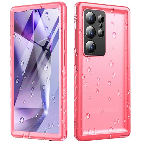 Cozycase Rosa Damen Hülle für Samsung Galaxy S24 Ultra Wasserdicht Shockproof Staubdicht Wasserhülle Outdoorhülle Panzerhülle Arbeitshülle S 24 Ultra Full Body 360 Case mit integriertem displayschutz von Cozycase