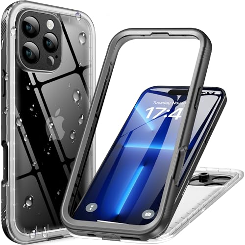 Cozycase IP68 Wasserdichte Ultra Soßfeste Hülle für iPhone 16 Pro Max Clear 360 Grad Komplettschutz Panzerhülle Outdoor Waterproof Case Staubschutz Vollschutz Baustelle Wasserfest 16 ProMax Handyhülle von Cozycase