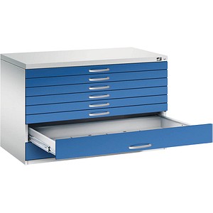 CP 7100 Planschrank lichtgrau, enzianblau 8 Schubladen 110,0 x 76,5 x 76,0 cm von Cp
