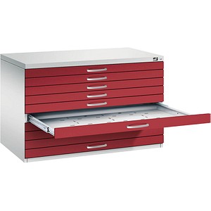 CP 7100 Planschrank lichtgrau, rubinrot 10 Schubladen 110,0 x 76,5 x 76,0 cm von Cp