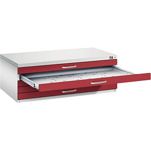 CP 7100 Planschrank lichtgrau, rubinrot 5 Schubladen 110,0 x 76,5 x 42,0 cm von Cp