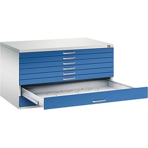 CP 7200 Planschrank lichtgrau, enzianblau 8 Schubladen 135,0 x 96,0 x 76,0 cm von Cp