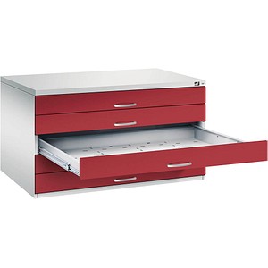 CP 7200 Planschrank lichtgrau, rubinrot 5 Schubladen 135,0 x 96,0 x 76,0 cm von Cp