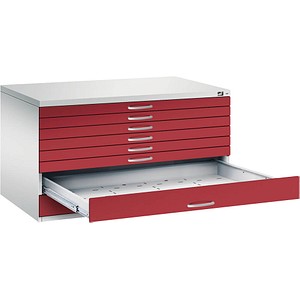 CP 7200 Planschrank lichtgrau, rubinrot 8 Schubladen 135,0 x 96,0 x 76,0 cm von Cp