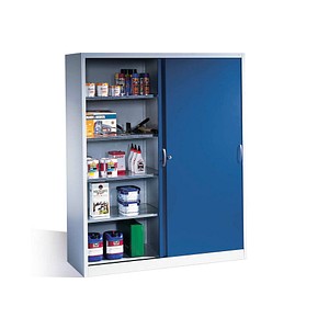 CP Stahlschrank 2159-00 S10097 lichtgrau, enzianblau 160,0 x 50,0 x 195,0 cm, aufgebaut von Cp