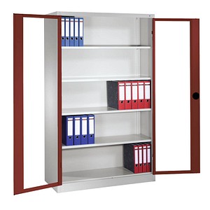 CP Stahlschrank 8930-055 S10101 lichtgrau, rubinrot, Acrylglas 120,0 x 40,0 x 195,0 cm, aufgebaut von Cp