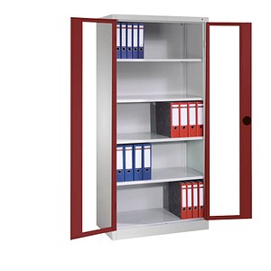 CP Stahlschrank 8931-055 S10299 lichtgrau, rubinrot, Acrylglas 120,0 x 50,0 x 195,0 cm, aufgebaut von Cp