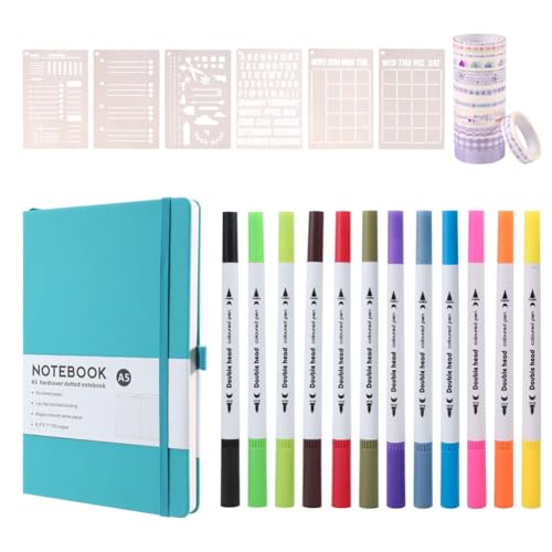 Cpolebev Dotted Journal Kit, A5 Hardcover Dotted Journal Notizbuch Nummerierte Seiten, Dotted Journaling Kit für Anfänger Blau von Cpolebev
