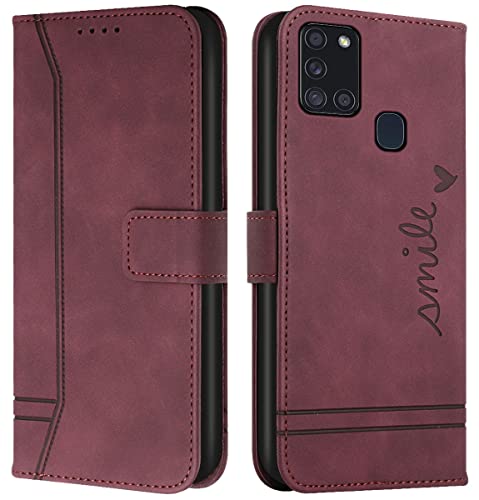 Cqkob Handyhülle für Samsung Galaxy A21S Lederhülle mit Magnetverschluss - Schutzhülle mit Kartenfach, Geldhalter und verstellbarem Klappständer Handytasche ,Burgunderrot Cqkob Handyhülle für Samsung Galaxy A21S Lederhülle mit Magnetverschluss - Schutzhülle mit Kartenfach, Geldhalter und verstellbarem Klappständer Handytasche ,Burgunderrot von Cqkob