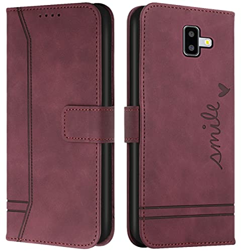 Cqkob Handyhülle für Samsung Galaxy J6 Plus/J6+/J610 Lederhülle mit Magnetverschluss - Schutzhülle mit Kartenfach, Geldhalter und verstellbarem Klappständer Handytasche ,Burgunderrot Cqkob Handyhülle für Samsung Galaxy J6 Plus/J6+/J610 Lederhülle mit Magnetverschluss - Schutzhülle mit Kartenfach, Geldhalter und verstellbarem Klappständer Handytasche ,Burgunderrot von Cqkob