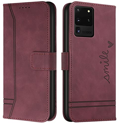 Cqkob Handyhülle für Samsung Galaxy S20 Ultra Lederhülle mit Magnetverschluss - Schutzhülle mit Kartenfach, Geldhalter und verstellbarem Klappständer Handytasche ,Burgunderrot Cqkob Handyhülle für Samsung Galaxy S20 Ultra Lederhülle mit Magnetverschluss - Schutzhülle mit Kartenfach, Geldhalter und verstellbarem Klappständer Handytasche ,Burgunderrot von Cqkob