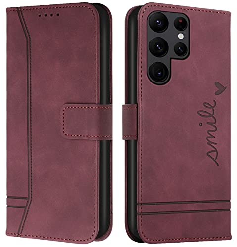 Cqkob Handyhülle für Samsung Galaxy S22 Ultra Lederhülle mit Magnetverschluss - Schutzhülle mit Kartenfach, Geldhalter und verstellbarem Klappständer Handytasche ,Burgunderrot Cqkob Handyhülle für Samsung Galaxy S22 Ultra Lederhülle mit Magnetverschluss - Schutzhülle mit Kartenfach, Geldhalter und verstellbarem Klappständer Handytasche ,Burgunderrot von Cqkob