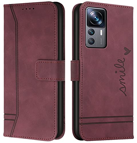 Cqkob Handyhülle für Xiaomi 12T/12T Pro Lederhülle mit Magnetverschluss - Schutzhülle mit Kartenfach, Geldhalter und verstellbarem Klappständer Handytasche ,Burgunderrot Cqkob Handyhülle für Xiaomi 12T/12T Pro Lederhülle mit Magnetverschluss - Schutzhülle mit Kartenfach, Geldhalter und verstellbarem Klappständer Handytasche ,Burgunderrot von Cqkob
