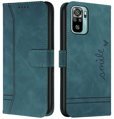 Cqkob Handyhülle für Xiaomi Redmi Note 10 4G/Redmi Note 10S Lederhülle mit Magnetverschluss - Schutzhülle mit Kartenfach, Geldhalter und verstellbarem Klappständer Handytasche ,Militärgrün von Cqkob