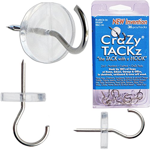 CraZy Tackz 36 Reißnägel – 2 in 1: Stecknadeln – Neue Erfindung – Hängen Sie 100 Stück von Gegenständen im Innen- oder Außenbereich Dekoration zu Hause, in der Schule, Büro, HeimwerkeR von CraZy TACKz