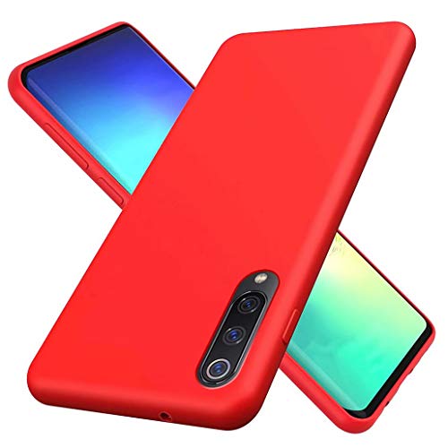 CRABOT Compatible with Xiaomi Mi 9 SE Flüssiges Silikon Hülle Gelkautschuk Stoßfest Fall+1*(Kostenlose Displayschutzfolie) Weicher Anti-Fall Kratzfest Telefonhülle(Rot) von Crabot