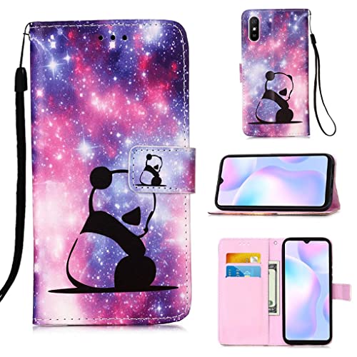 CRABOT Kompatibel mit Xiaomi Redmi 9A Hülle Handyhülle Klapphülle Kartenschlitz Brieftasche Magnetschnalle Schutzhülle+1Pcs Bildschirmschutz-(Baby Panda von Crabot