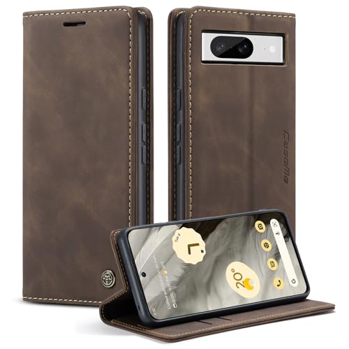 Cracedily Handyhülle für Google Pixel 8 Hülle, Klapphülle Premium Lederhülle Klappbar Flip Case Tasche Magnet Kartenfach Standfunktion Klapphülle Schutzhülle für Google 8 Case, Kaffee von Cracedily