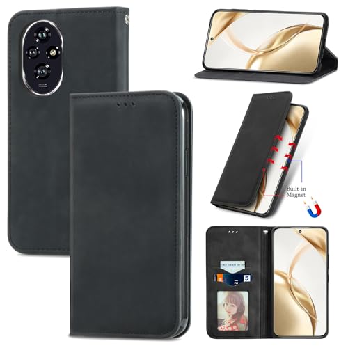 Cracedily Handyhülle für Honor 200 Pro Hülle, Nicht für Honor 200. Klapphülle Premium Lederhülle Klappbar Flip Case Tasche Magnet Kartenfach Standfunktion Klapphülle Schutzhülle, Schwarz von Cracedily
