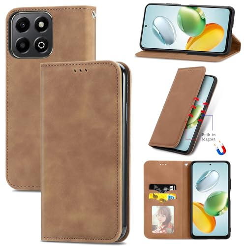 Cracedily Handyhülle für Honor 200 Smart Hülle, Klapphülle Premium Lederhülle Klappbar Flip Case Tasche Magnet Kartenfach Standfunktion Klapphülle Schutzhülle für Honor 200 Smart 5G, Kaffee von Cracedily
