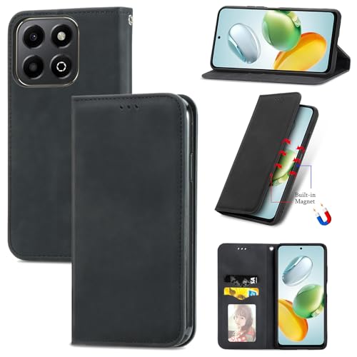 Cracedily Handyhülle für Honor 200 Smart Hülle, Klapphülle Premium Lederhülle Klappbar Flip Case Tasche Magnet Kartenfach Standfunktion Klapphülle Schutzhülle für Honor 200 Smart 5G, Schwarz von Cracedily