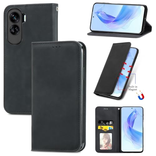 Cracedily Handyhülle für Honor 90 Lite/Honor X50i 5G Hülle, Klapphülle Premium Lederhülle Klappbar Flip Case Tasche Magnet Kartenfach Standfunktion Klapphülle Schutzhülle für Honor 90 Lite, Schwarz von Cracedily