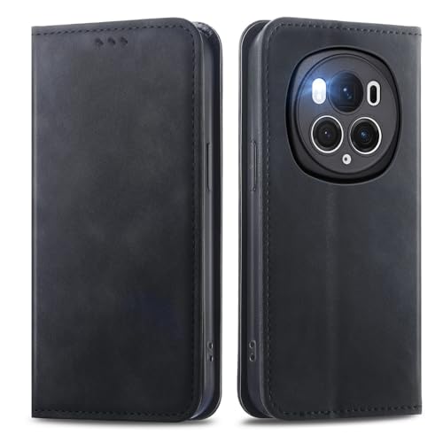 Cracedily Handyhülle für Honor Magic 6 Pro Hülle, Klapphülle Premium Lederhülle Klappbar Flip Case Tasche Magnet Kartenfach Standfunktion Klapphülle Schutzhülle für Honor Magic6 Pro 5G, Schwarz von Cracedily