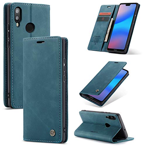 Cracedily Handyhülle für Huawei P20 Lite Hülle, Klapphülle Premium Lederhülle Klappbar Flip Case Tasche Magnet Kartenfach Standfunktion Klapphülle Schutzhülle für P20 Lite 5.84 Zoll, Blaugrün von Cracedily